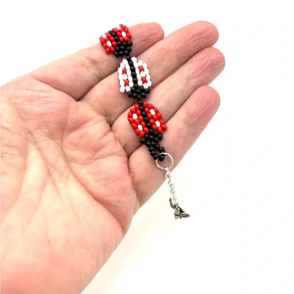 Hand Crafted Beaded Ladybug Bracelet with Bee Charm Red White and Black - Picture 9 of 9